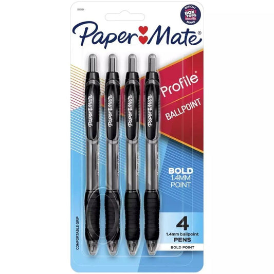 Paper Mate Ballpoint Pen Retractable Pen (1.4mm), Black, 4 Count