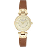 Anne Klein Women's Leather Strap Watch Gold Tone Markers, Brown