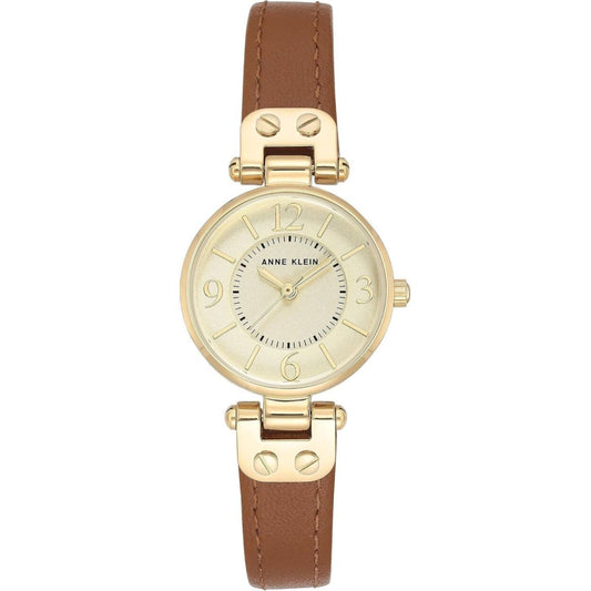 Anne Klein Women's Leather Strap Watch Gold Tone Markers, Brown