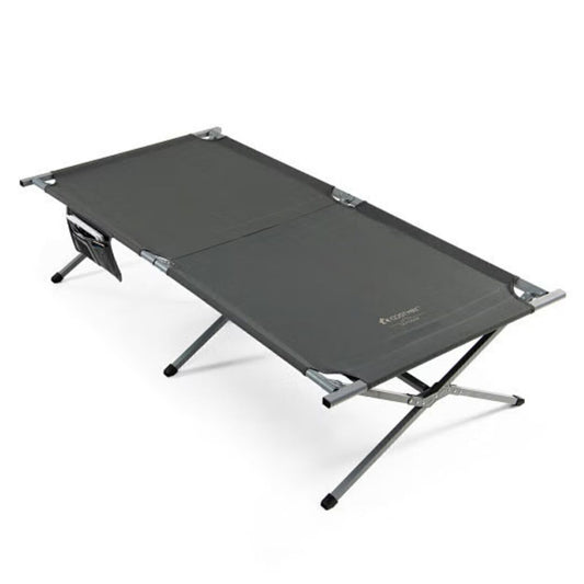 Extra Wide Bed Outdoor Folding Camping Bed with Storage Bag-Gray