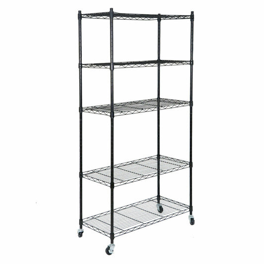 Rolling 5-Tier Shelves Wire Rack Large Space Storage Rack Organizer