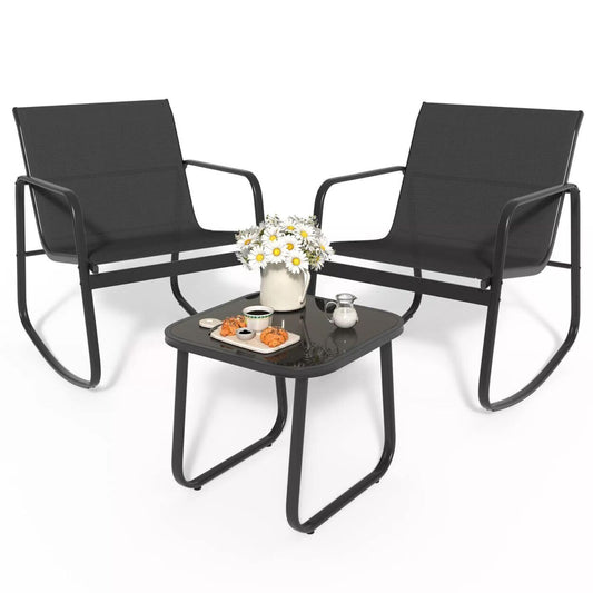 Rocking Bistro Set Patio 3-Piece Rocking  Coffee Table, Black