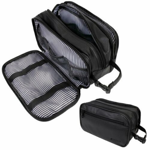 Leather Travel Bag Water-Resistant with Clip-on Buckles Toiletry Bag