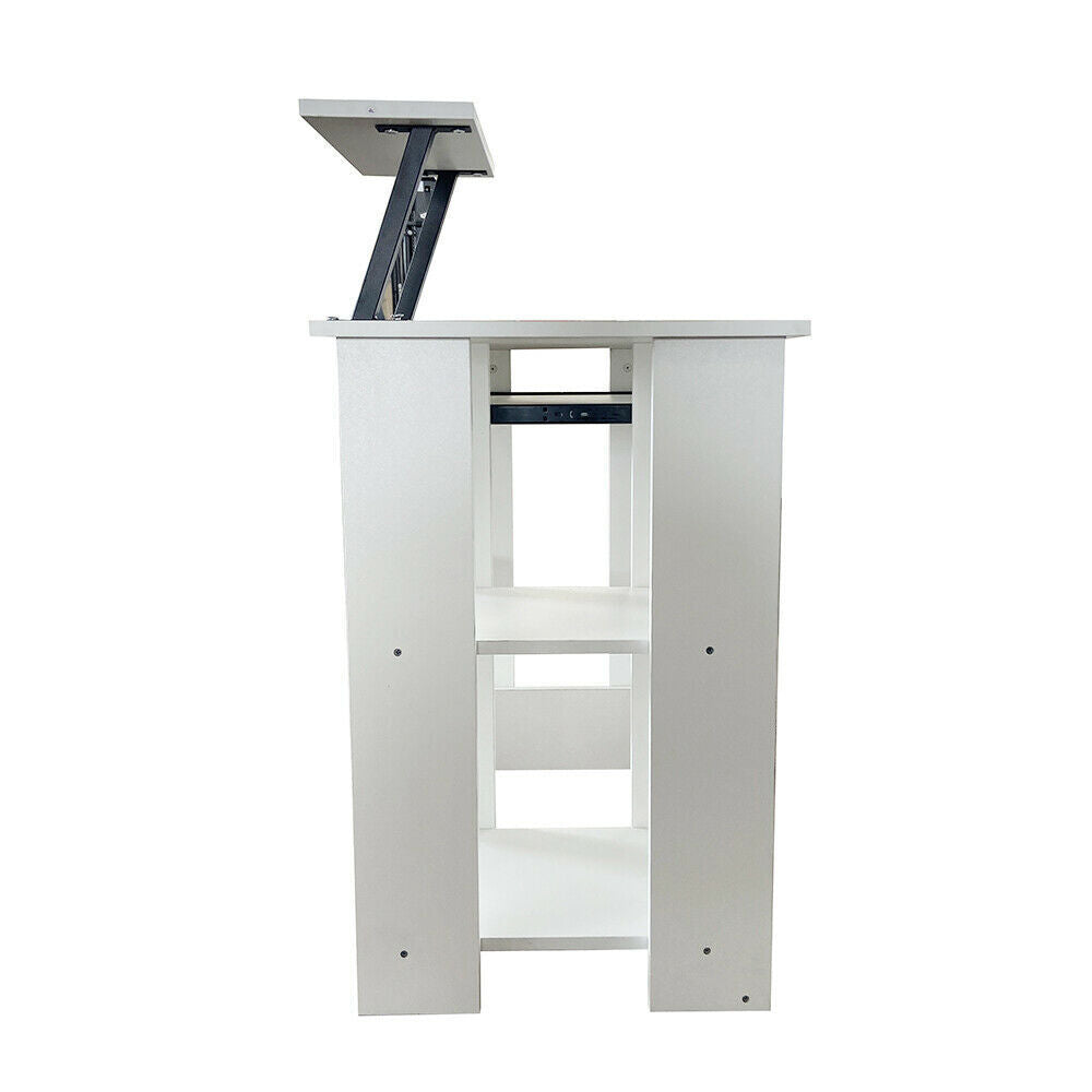 Contemporary White Office Desk with 3-Tier Shelves Workstation