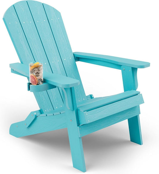 Foldable Chair Adirondack Garden Folding Chairs W/Cup Holder