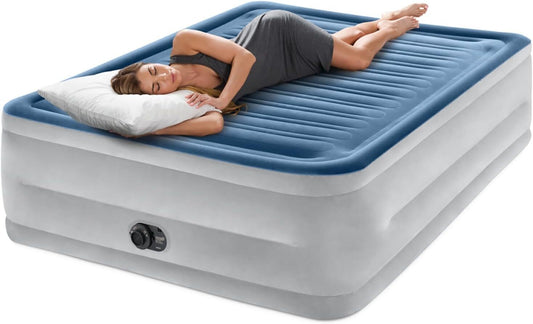 Air Mattress Durable Fiber-Tech Built-in Electric Pump 22"H-Queen