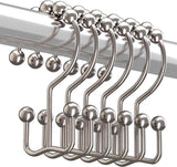 Metal Hooks Double Roller Glide Curtain Hooks Rings, Nickel- Set of 12