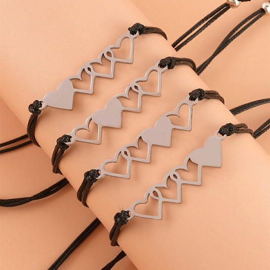 Matching Heart Bracelet Best Friend BFF Long Distance Bracelets, 4pcs