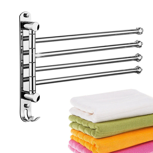 Swing Towel Holder Rack Wall Mount 4-Arm Bathroom Towel Rail Bar