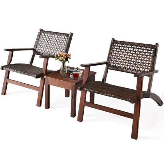 Outdoor Patio Furniture 3 Pcs Set Solid Wood Frame Chair Coffee Table