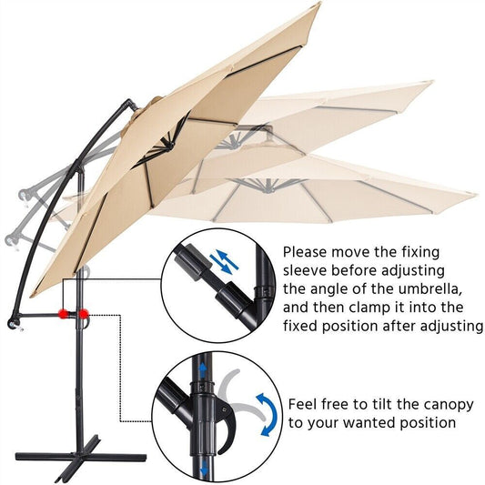 Patio Hanging Umbrella Sun Shade Offset Cantilever 10Ft Umbrella, Tan