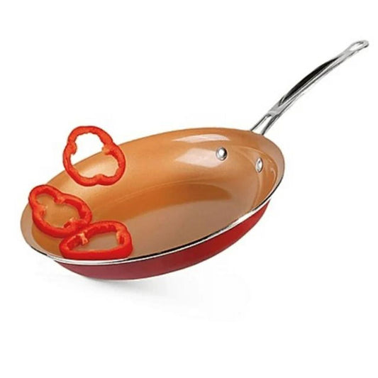 Red Copper Fry Pan Ceramic Copper Nonstick Non Scratch Pan, 12"