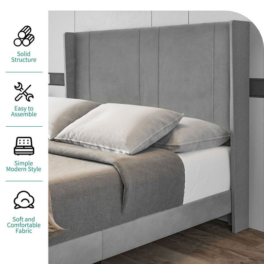 Bed Frame Platform Tufted Upholstered Headboard Bed Frame, Size Full