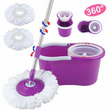 Floor Mop With Bucket & Dual Mop Heads Spinning 360Â° Rotation- Purple