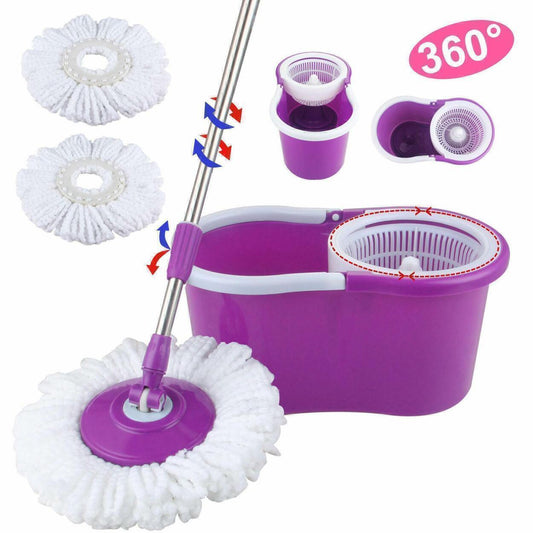 Floor Mop With Bucket & Dual Mop Heads Spinning 360Â° Rotation- Purple