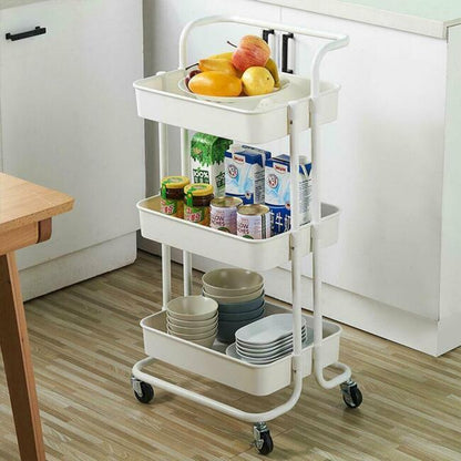 3-Tier Heavy Duty Rolling Utility Cart Storage Organizer Cart, White