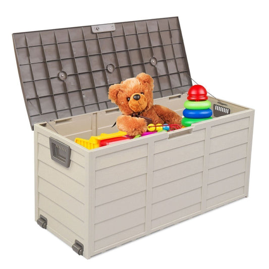 Storage Box 75-Gal Resin Deck Garden Bench Storage Box, Brown