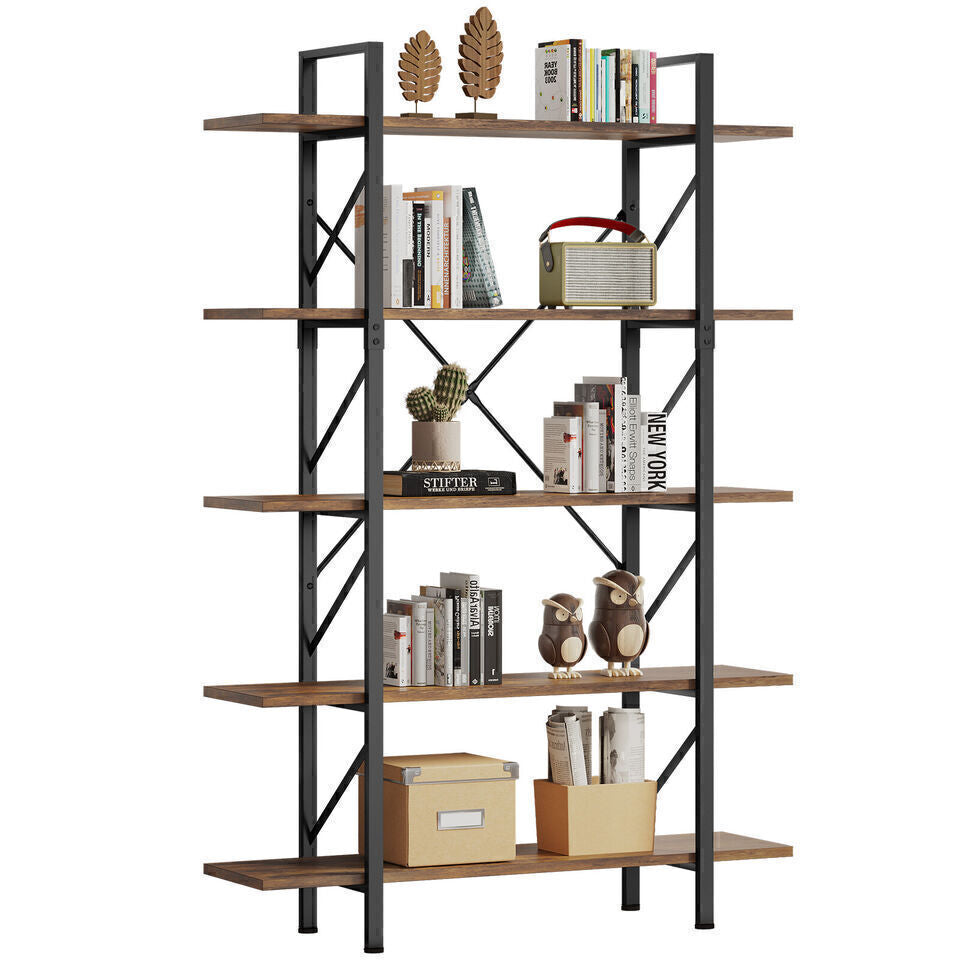 5-Tier Particle Board bookcase Rustic Vintage Open Storage Bookshelf