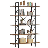 5-Tier Particle Board bookcase Vintage Open Storage Bookshelf
