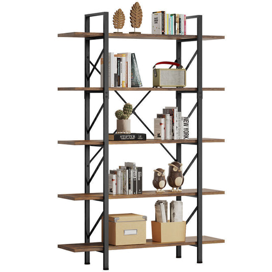 5-Tier Particle Board bookcase Rustic Vintage Open Storage Bookshelf