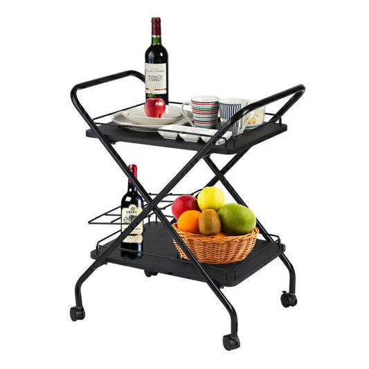Metal Bar Serving Utility Cart with Wine Rack 2-Tier Rolling Cart