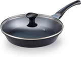 Fry Pan Marble Nonstick Cookware Sauté Pan with Lid, 12" - Black