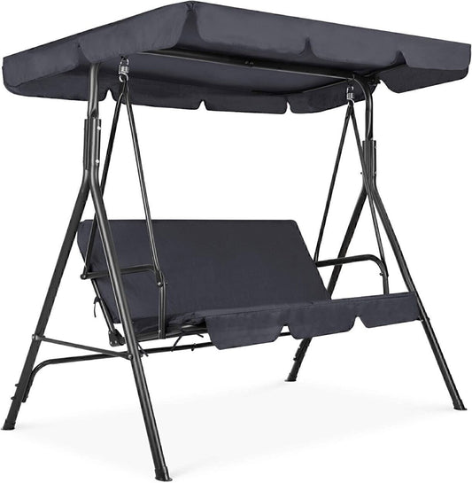 Swing Chair Hanging Glider Porch Bench W/Canopy adjust Shade, Gray
