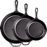 Lodge Skillet Set Pre-Seasoned Cast Iron 3 Pcs, 8", 10.25"& 12"