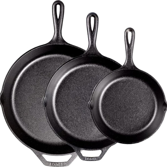 Lodge Skillet Set Pre-Seasoned Cast Iron 3 Pcs, 8", 10.25"& 12"