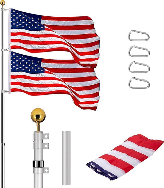 Telescoping Flag Pole 20Ft Polyester American Flag & Golden Ball