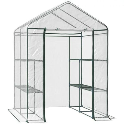 Outsunny 3-Tier 8 Shelf Outdoor Walk-In Garden Greenhouse, Clear