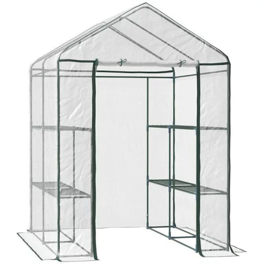 Outsunny 3-Tier 8 Shelf Outdoor Walk-In Garden Greenhouse, Clear