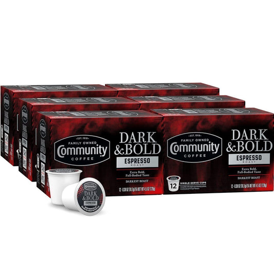 Community Coffee Dark & Bold Espresso Coffee Pods, (72 Count)