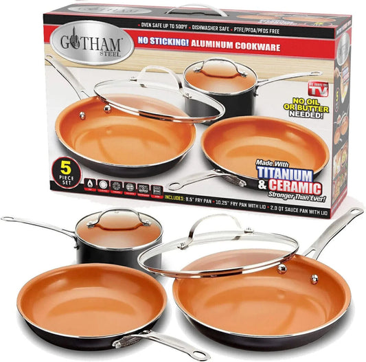 Kitchen Essentials Nonstick Copper Surface Cookware Set, 5 Pcs
