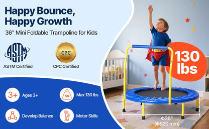 VEVOR 3FT Trampoline For Kids Foldable Baby Toddlers Trampoline