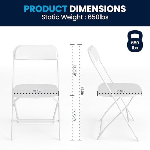Folding Chair Plastic Party Event Folding Chair, White -4 Pack