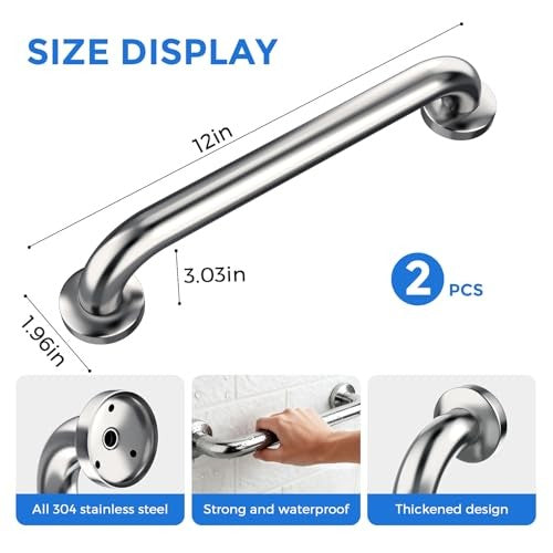 Shower Grab Bar Stainless Steel Bathroom Shower Bath Handle, 2 Pk