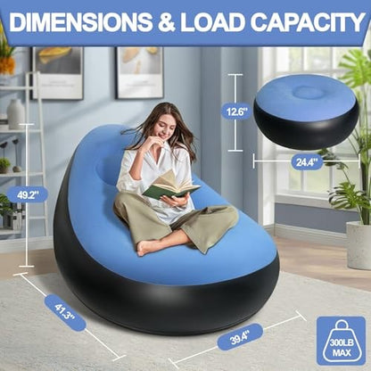 Inflatable Chair W/Ottoman Couch Lounge Blow Up Air Chair, Blue