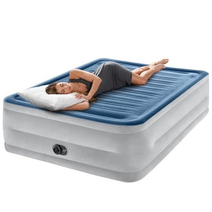 Air Mattress Durable Fiber-Tech Built-in Electric Pump 22"H-Queen