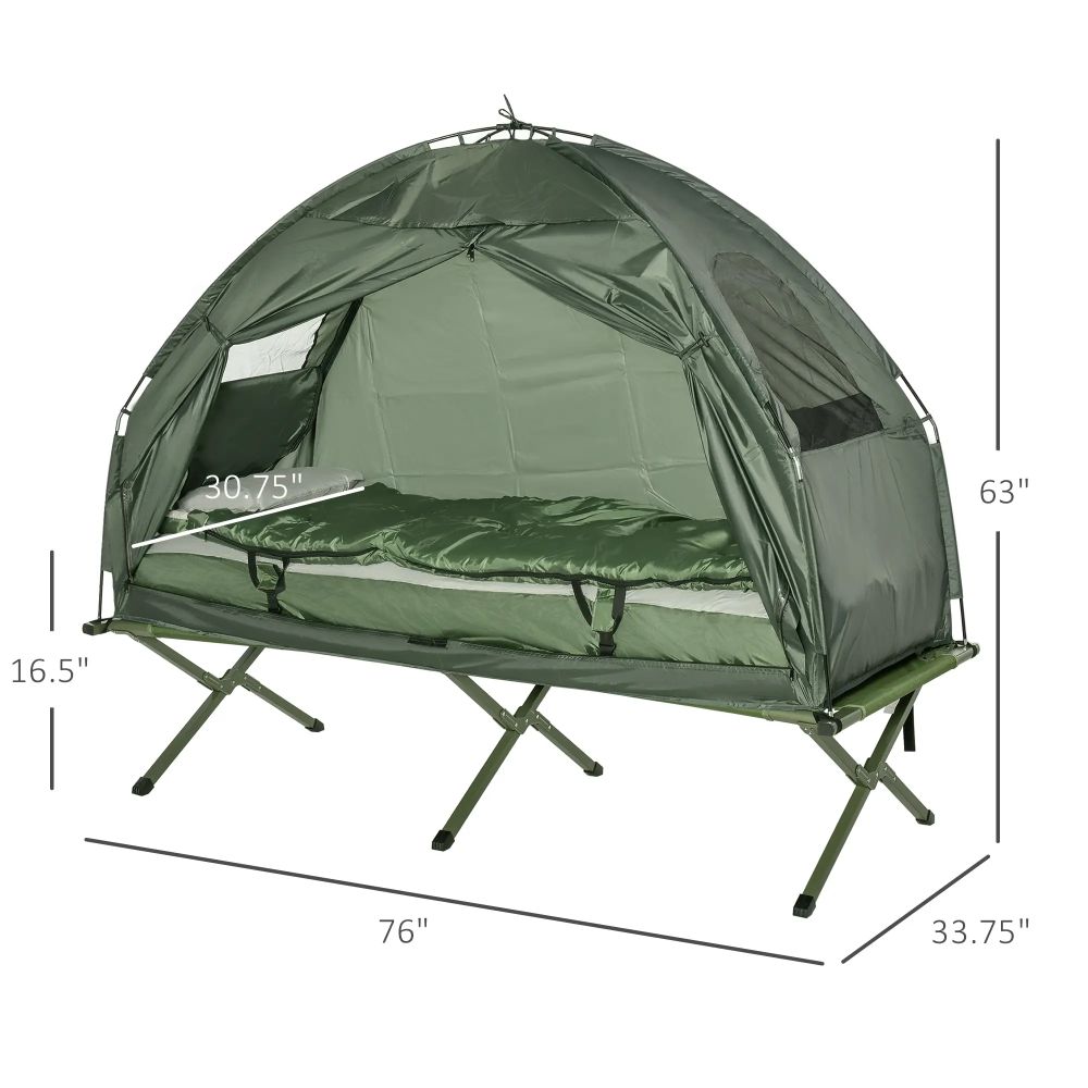 Outdoor Folding Tent Elevated Camping Cot w/Air Mattress Sleeping Bag