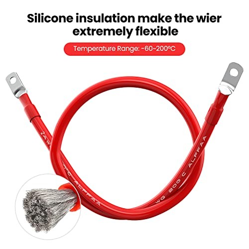 Battery Inverter Cables Red & Black Power 1Ft Cable Set, 2 Count
