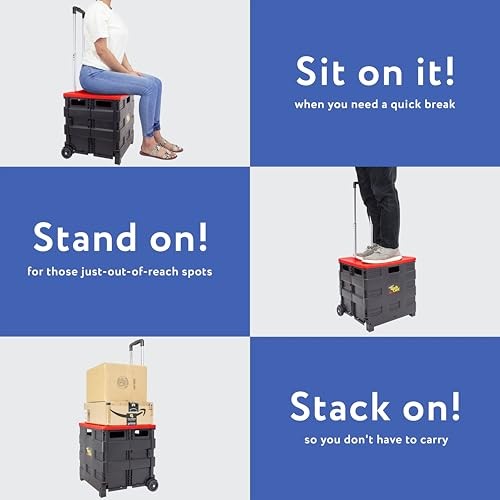 Quik Cart Collapsible Rolling Crate on Wheels Tote Basket Seat