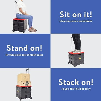 Quik Cart Collapsible Rolling Crate on Wheels Tote Basket Seat
