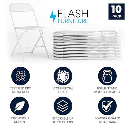 Folding Chair Plastic Party Event Folding Chair, White -10 Pack