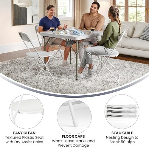 Folding Chair Plastic Party Event Folding Chair, White -4 Pack
