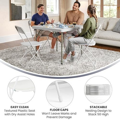 Folding Chair Plastic Party Event Folding Chair, White -4 Pack