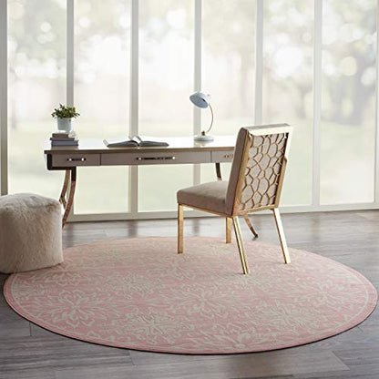 Nourison Rug Floral Round Rug Non Shedding 8Ft Round Rug, Ivory