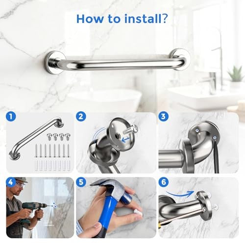 Shower Grab Bar Stainless Steel Bathroom Shower Bath Handle, 2 Pk