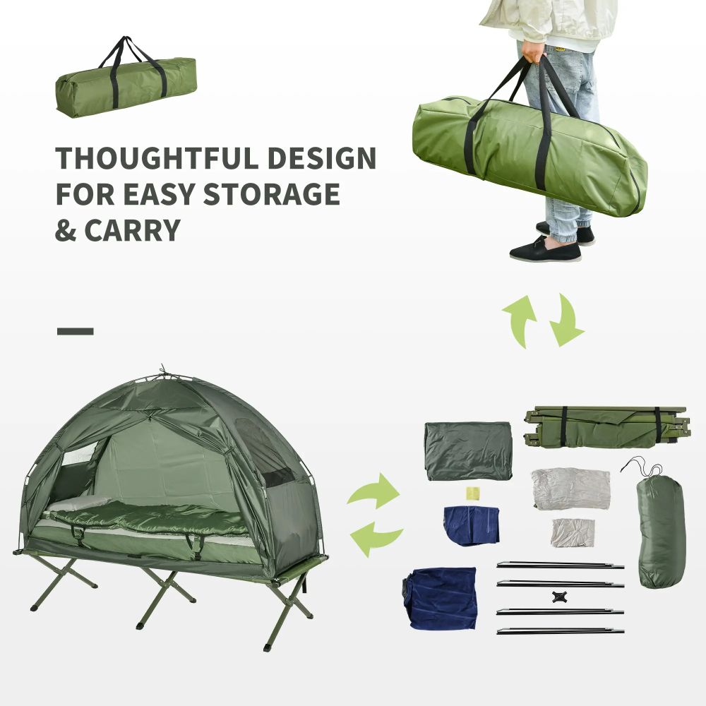 Outdoor Folding Tent Elevated Camping Cot w/Air Mattress Sleeping Bag