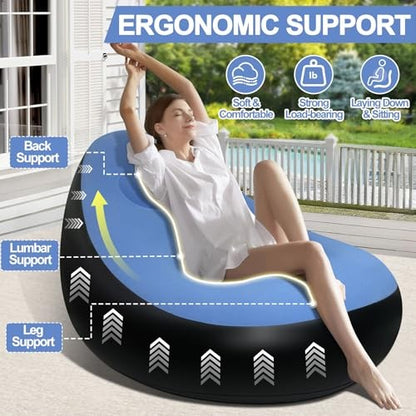 Inflatable Chair W/Ottoman Couch Lounge Blow Up Air Chair, Blue
